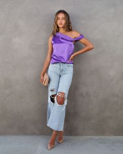Simple Elegance Satin Off The Shoulder Top sold by Vici