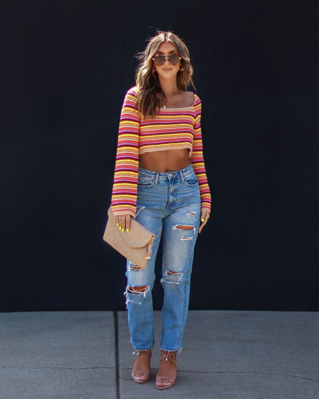 Alisha Knit Stripe Cropped Bell Sleeve Sweater - FINAL SALE sold by Vici product image thumbnail 5