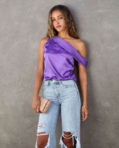 Simple Elegance Satin Off The Shoulder Top sold by Vici
