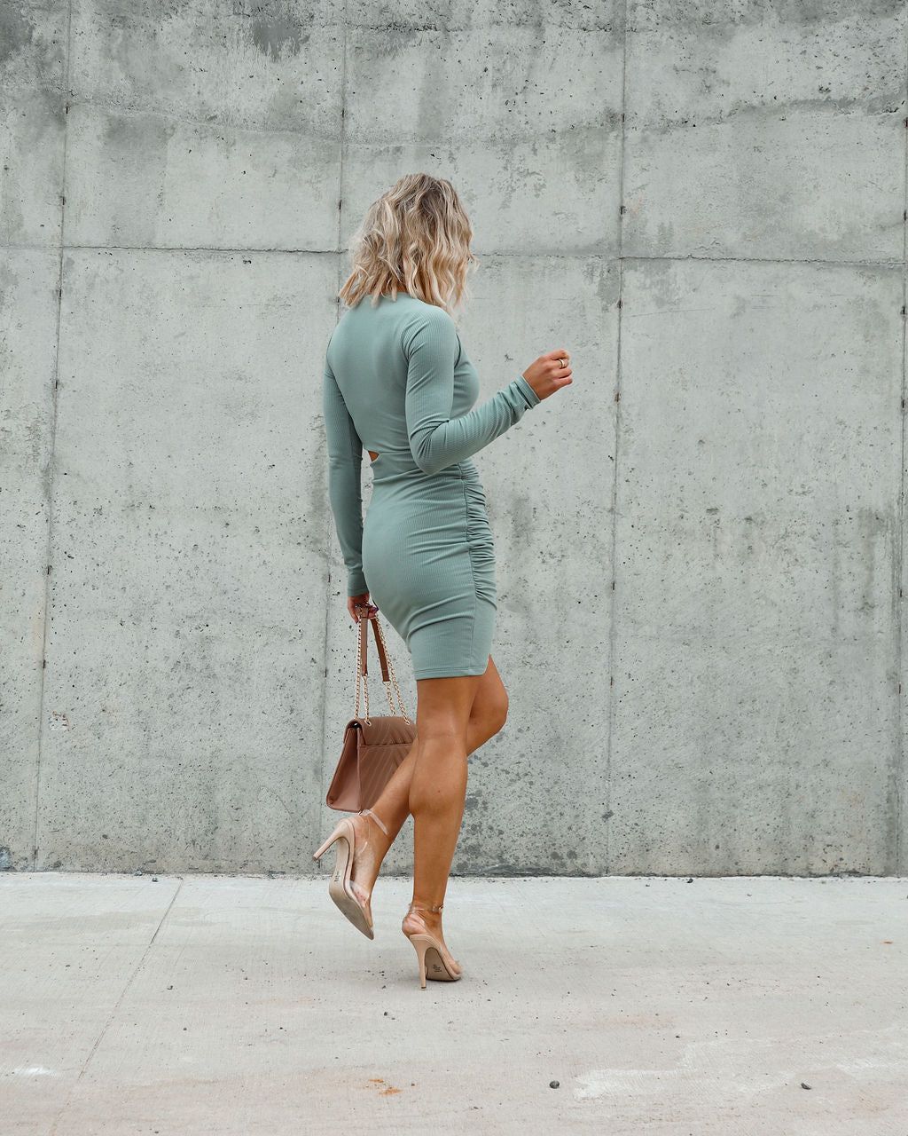 James Ribbed Cutout Mini Dress - Sage - FINAL SALE sold by Vici product image thumbnail 4