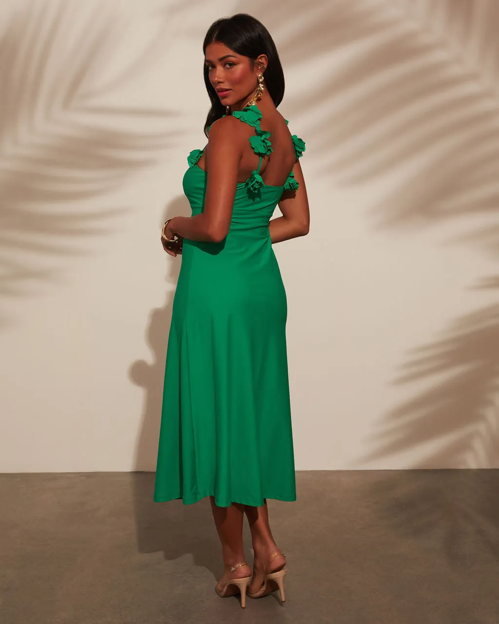 Spanish Breeze Rosette Trim Midi Dress sold by Vici product image thumbnail 4