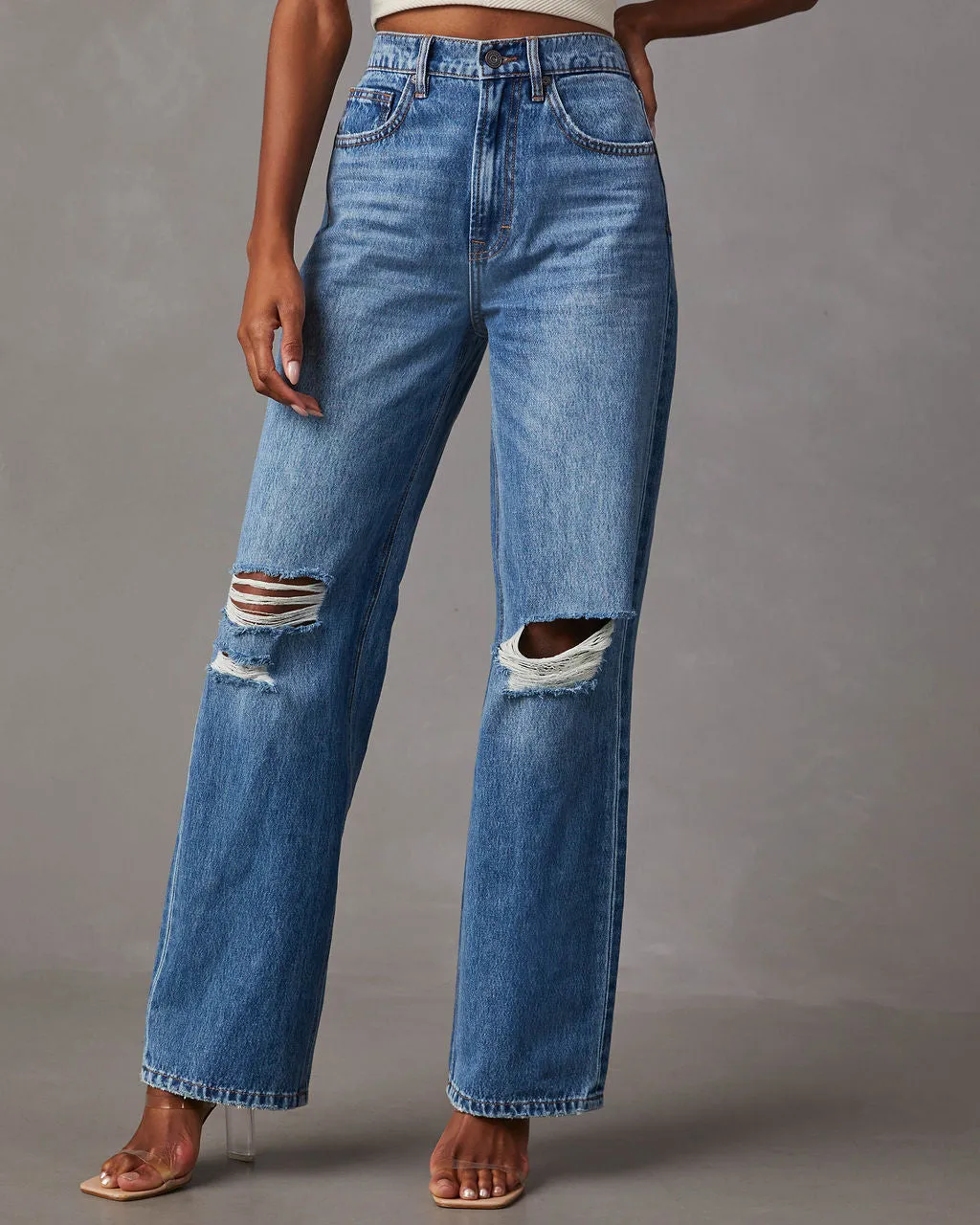 Janae Distressed High Rise Straight Jeans sold by Vici product image thumbnail 2