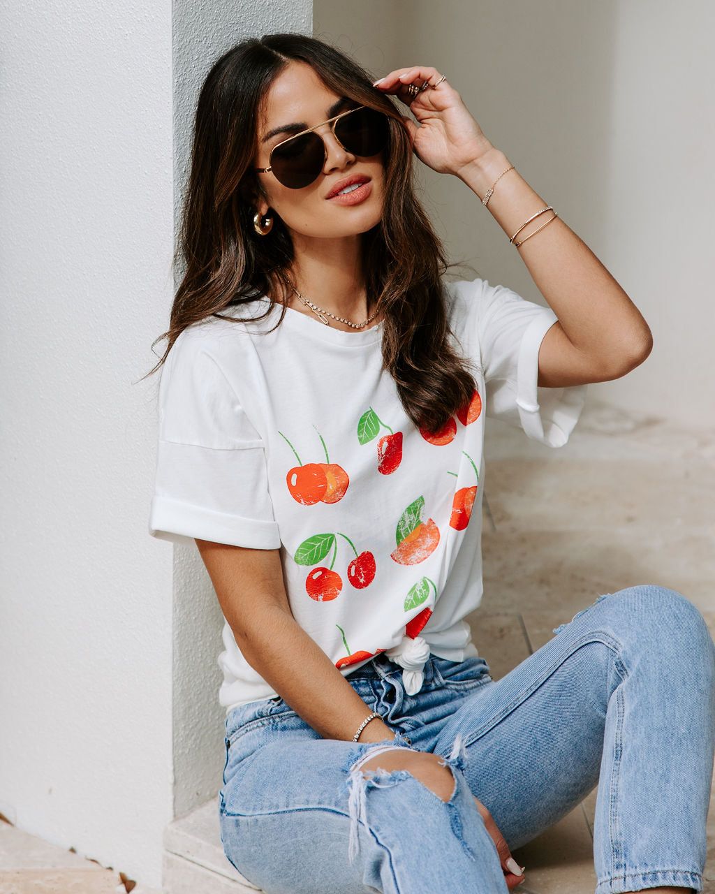 Cherry On Top Cotton Shoulder Cutout Tee sold by Vici