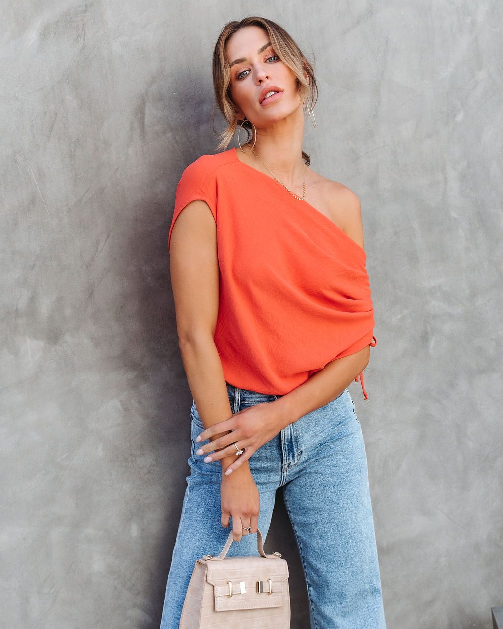 Thomas One Shoulder Ruched Cutout Top - Orange - FINAL SALE sold by Vici product image thumbnail 7
