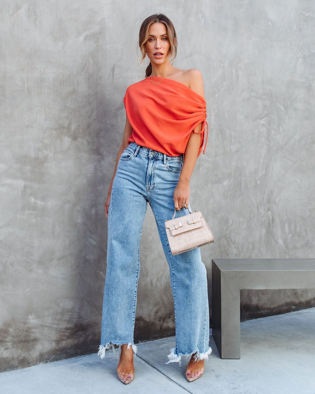 Thomas One Shoulder Ruched Cutout Top - Orange - FINAL SALE sold by Vici product image thumbnail 3