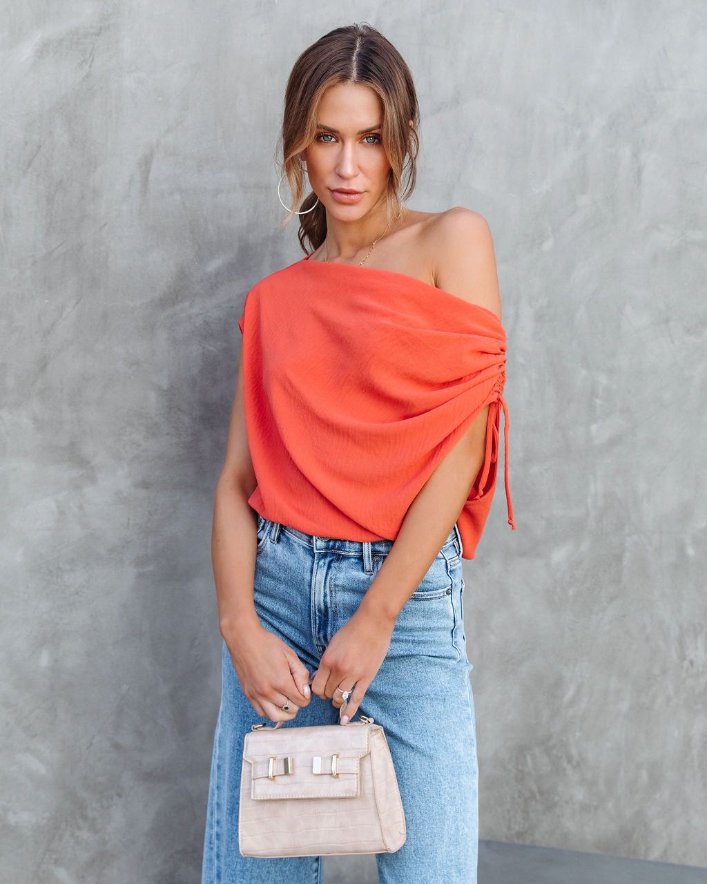 Thomas One Shoulder Ruched Cutout Top - Orange - FINAL SALE sold by Vici