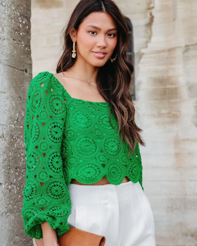 Klarissa Crochet Scalloped Hem Top - Green - FINAL SALE sold by Vici