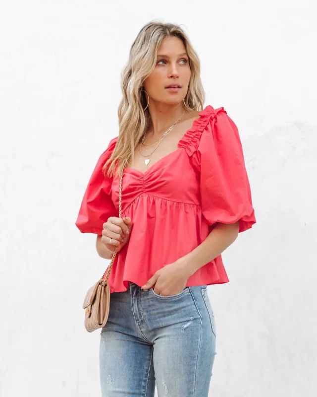 Kenzie Cotton Babydoll Puff Sleeve Top - Coral - FINAL SALE sold by Vici