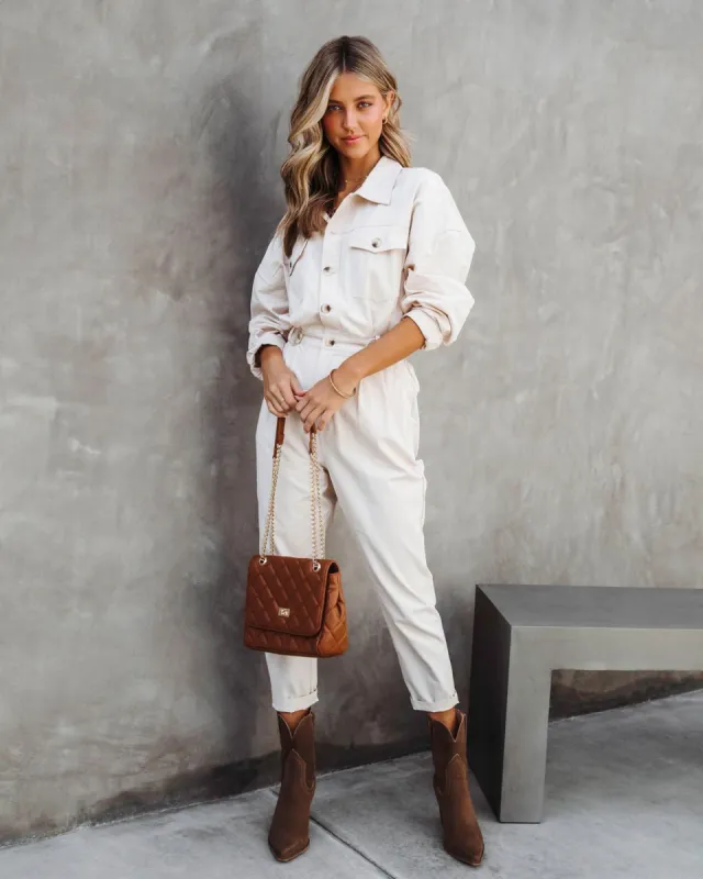 Understated Utility Cotton Pocketed Jumpsuit - Ecru - FINAL SALE sold by Vici