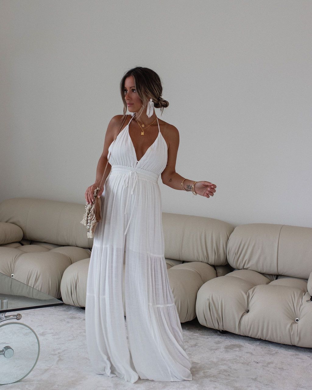 Carissa Halter Wide Leg Jumpsuit - White - FINAL SALE sold by Vici