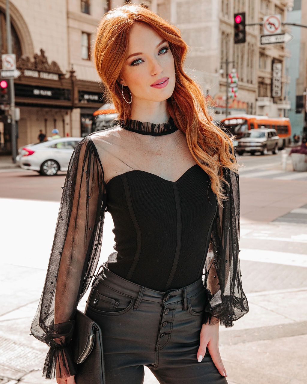 Lynette Sheer Mesh Pearl Embellished Top sold by Vici