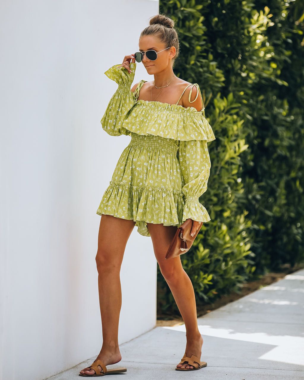 Lee Smocked Off The Shoulder Ruffle Tie Romper sold by Vici product image thumbnail 10