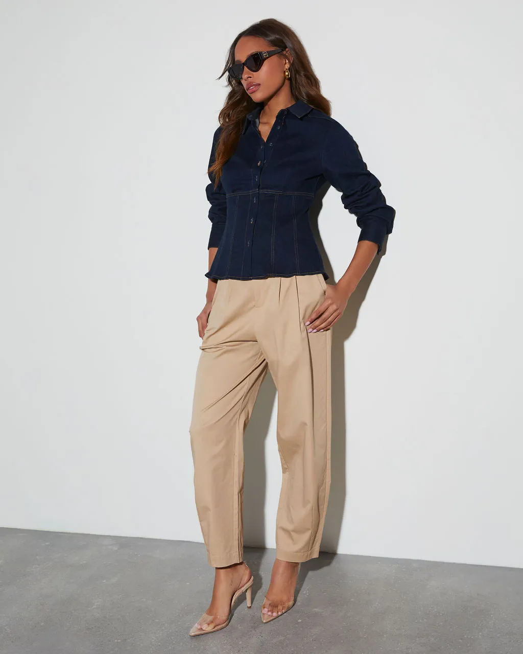Indigo Denim Long Sleeve Button Down Top sold by Vici product image thumbnail 5