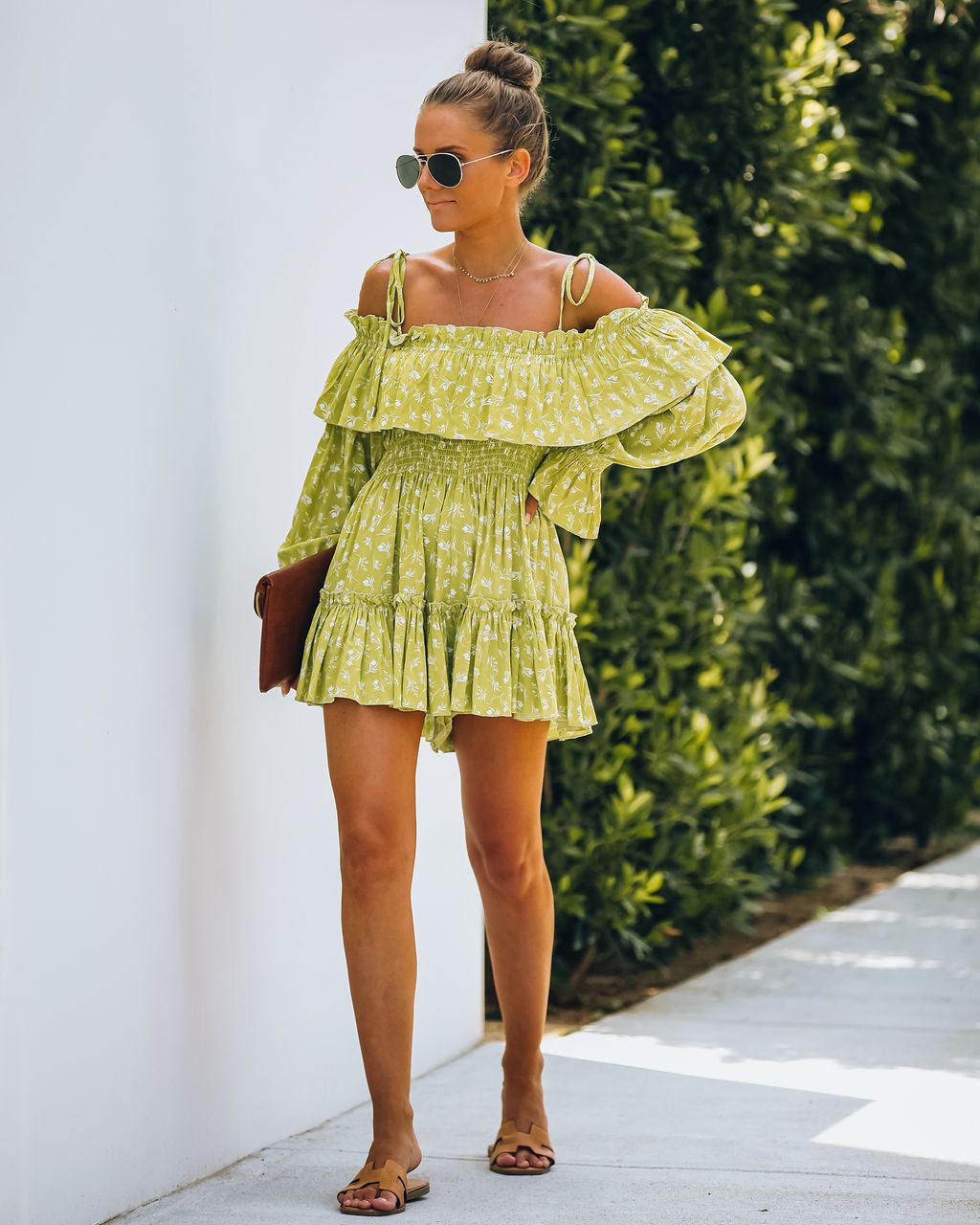 Lee Smocked Off The Shoulder Ruffle Tie Romper sold by Vici product image thumbnail 8
