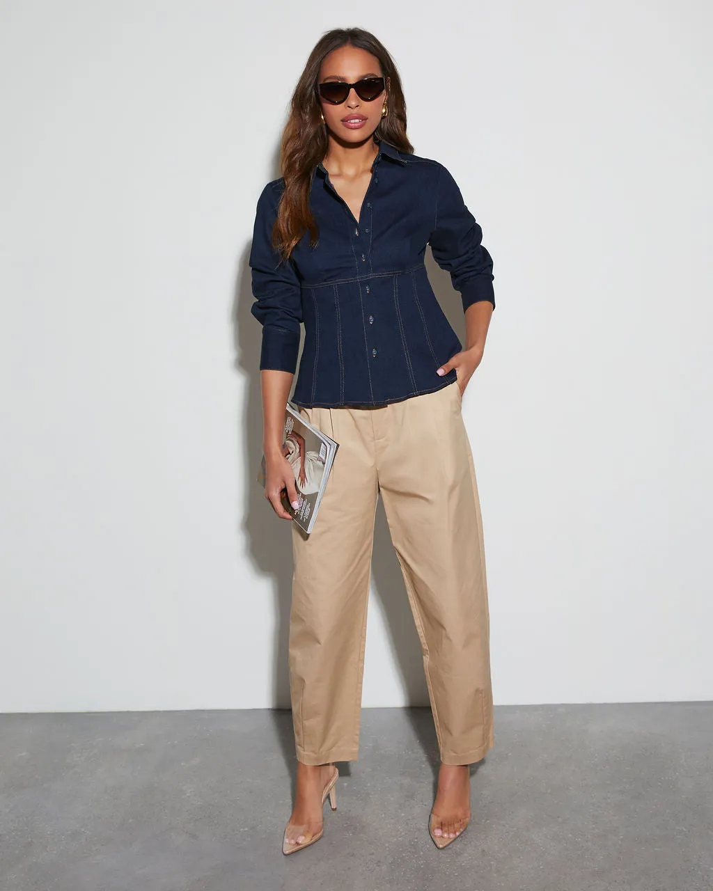 Indigo Denim Long Sleeve Button Down Top sold by Vici product image thumbnail 2