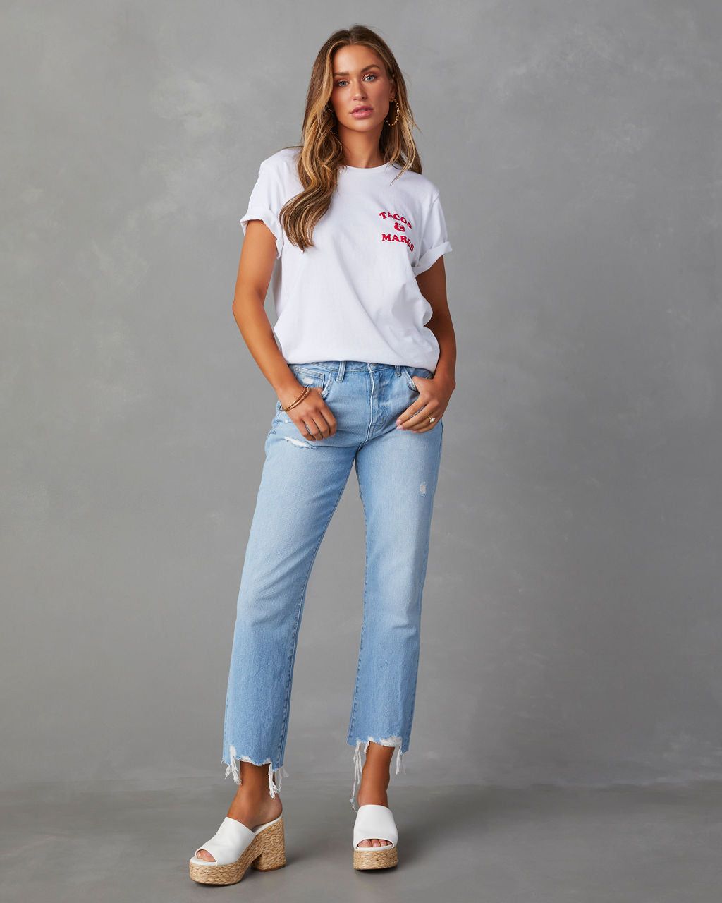 Tacos And Margs Cotton Tee - White - SALE sold by Vici product image thumbnail 7