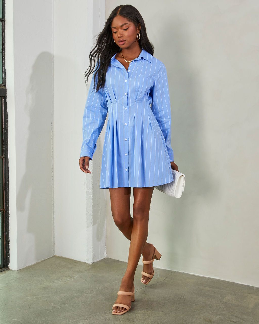 Topeka Button Down Shirt Dress - Blue/White - SALE sold by Vici product image thumbnail 7