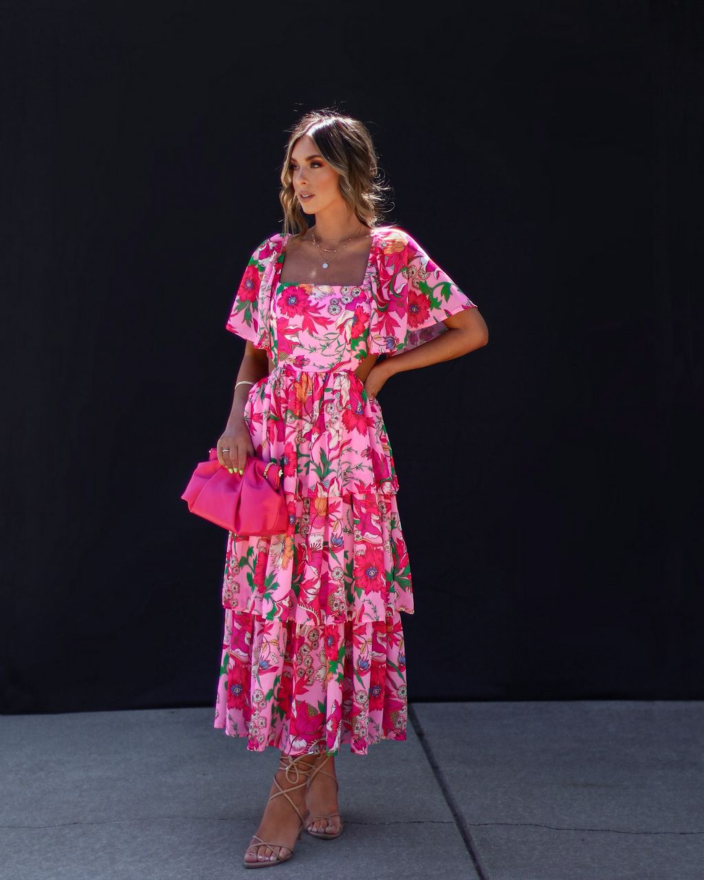Millie Floral Tiered Cutout Midi Dress - FINAL SALE sold by Vici