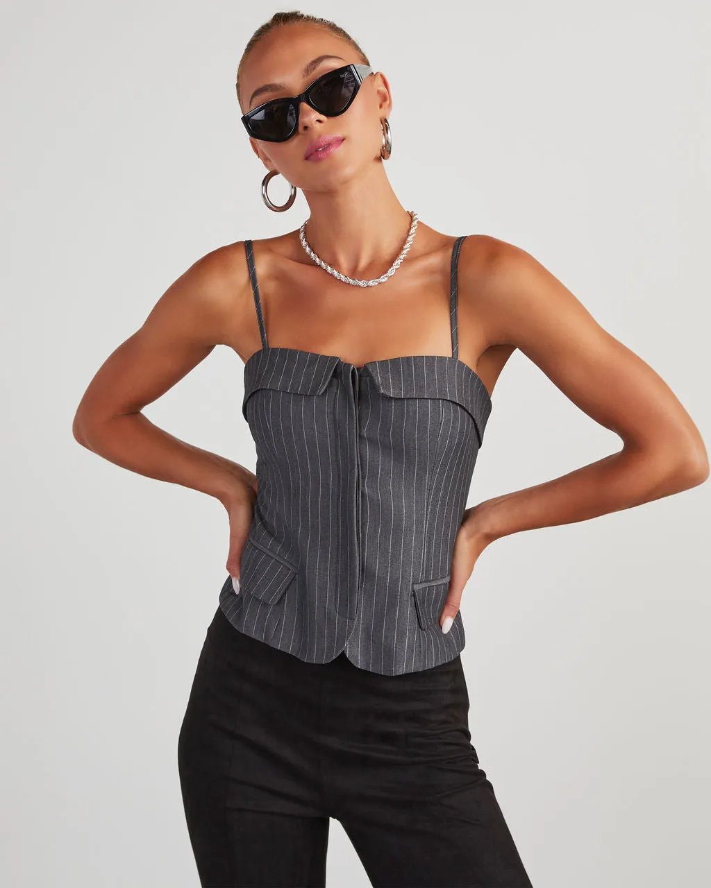 Annie Pinstripe Button Front Bustier Top sold by Vici