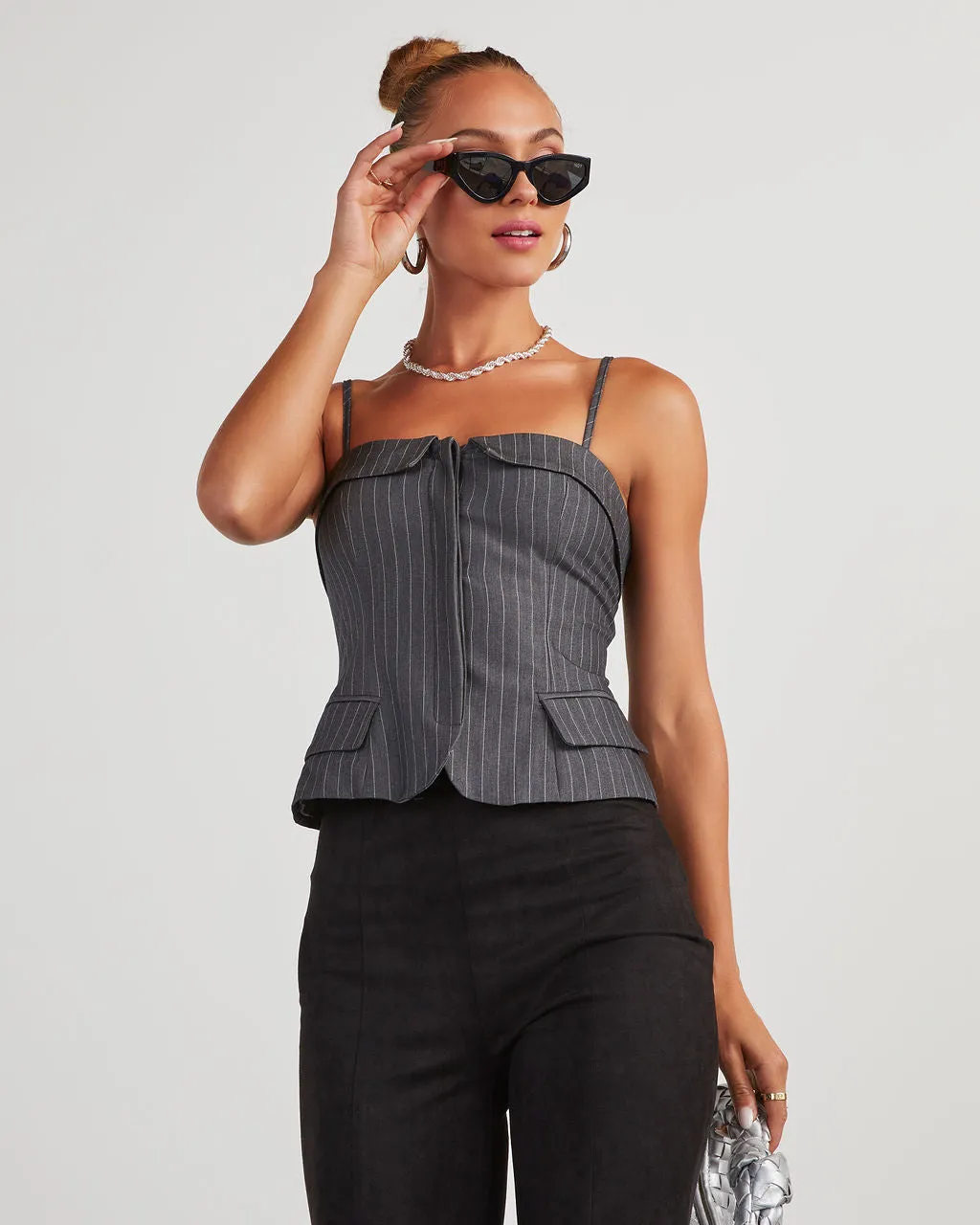 Annie Pinstripe Button Front Bustier Top sold by Vici product image thumbnail 3