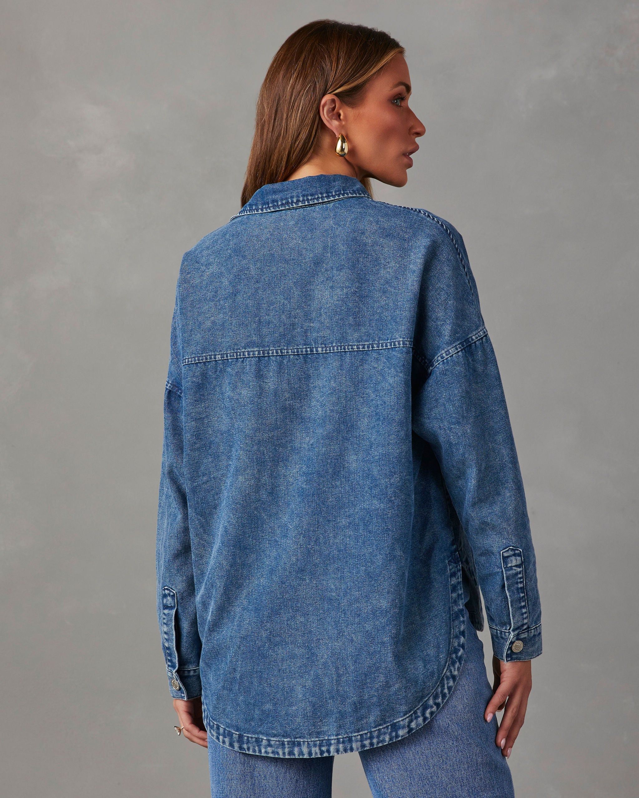 Boardwalk Cotton Blend Vintage Button Down Top - Medium Wash sold by Vici product image thumbnail 4