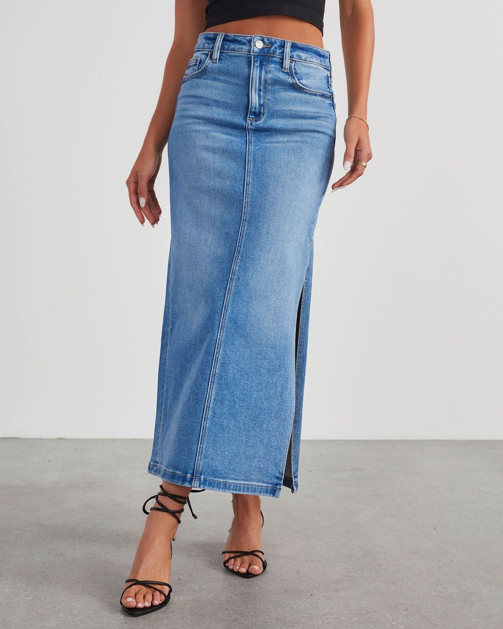 VICI Chic Side Slit Denim Midi Skirt - Light Wash sold by Vici product image thumbnail 2