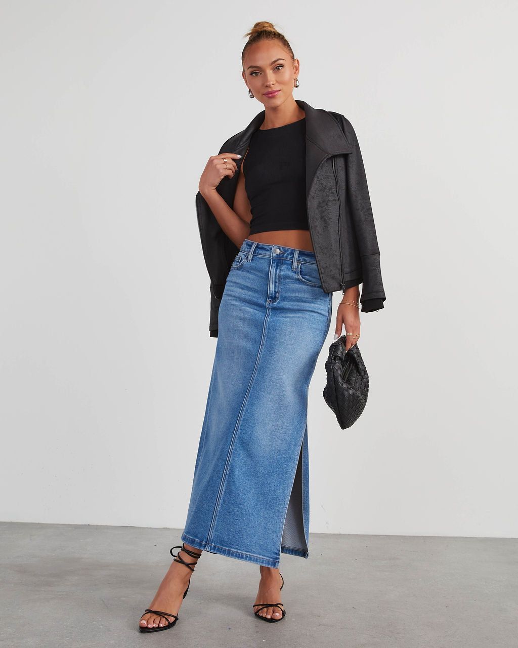 VICI Chic Side Slit Denim Midi Skirt - Light Wash sold by Vici product image thumbnail 7