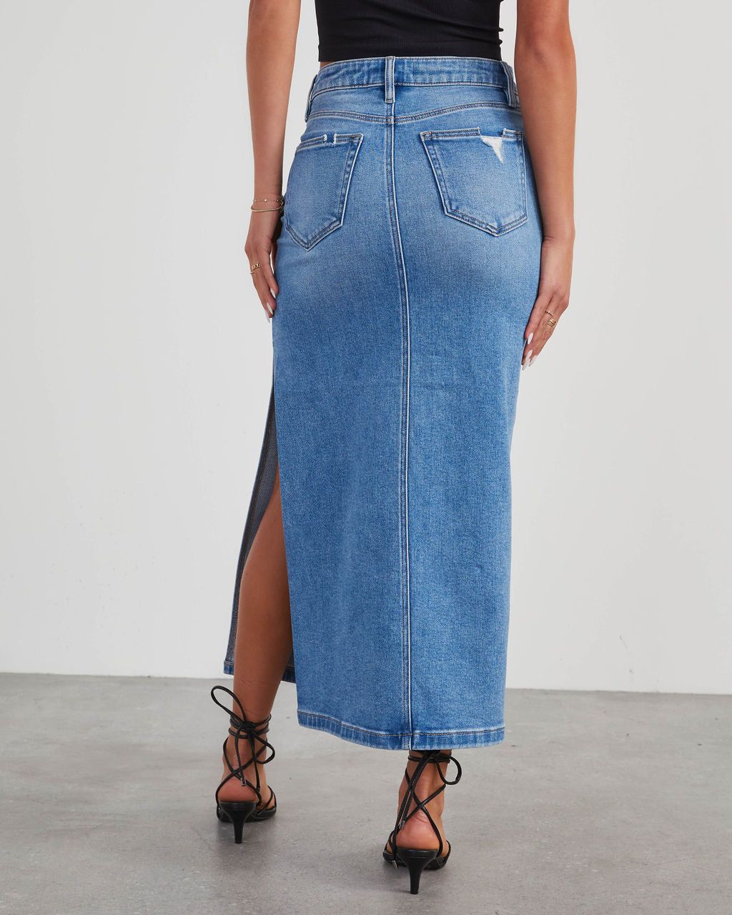 VICI Chic Side Slit Denim Midi Skirt - Light Wash sold by Vici product image thumbnail 4