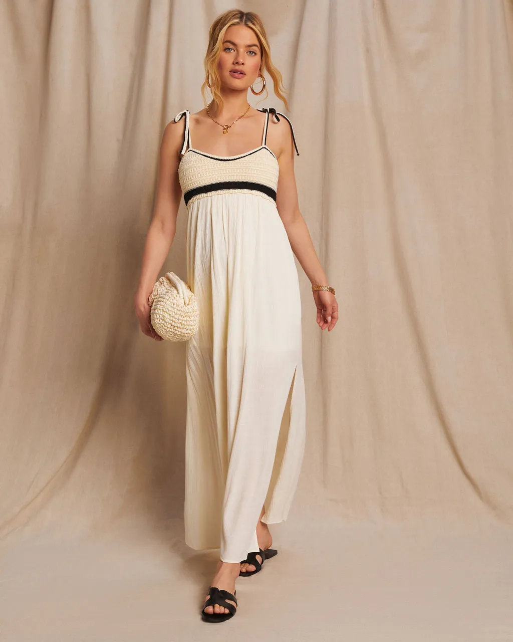 Athens Cotton Crochet Colorblock Maxi Dress sold by Vici