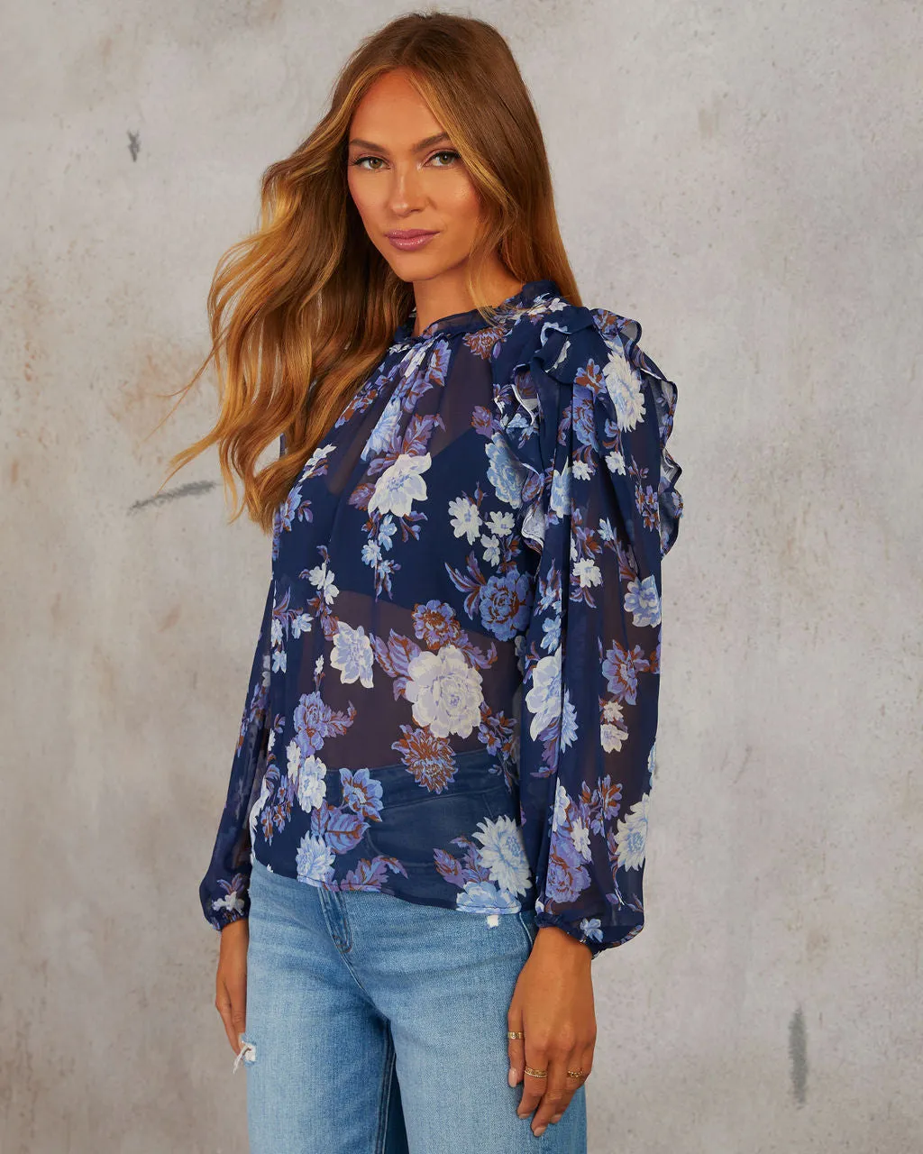 Midnight Sway Long Sleeve Ruffle Blouse sold by Vici product image thumbnail 3