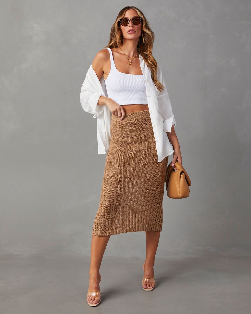 Still Got It Sweater Knit Midi Skirt - Dark Mocha sold by Vici