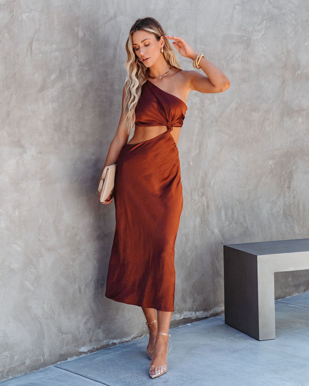 Amused Satin Cutout Midi Dress sold by Vici product image thumbnail 3