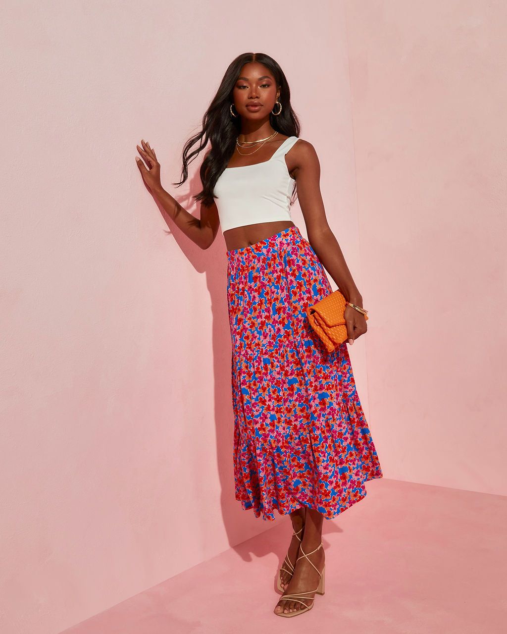 Blooming Poppy Tiered Midi Skirt - FINAL SALE sold by Vici product image thumbnail 6