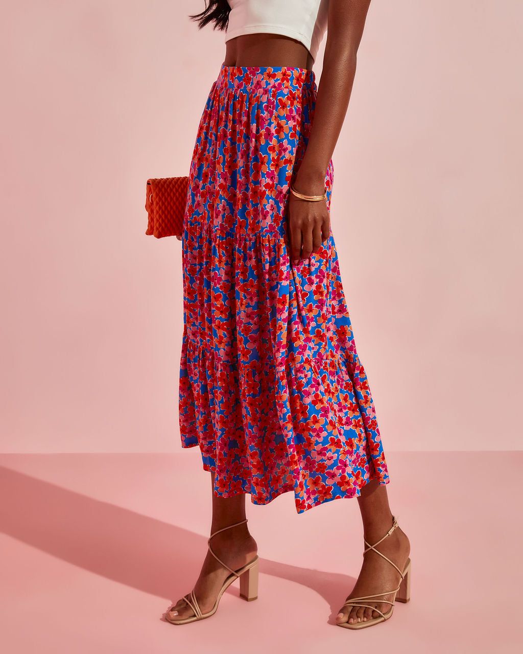 Blooming Poppy Tiered Midi Skirt - FINAL SALE sold by Vici product image thumbnail 4
