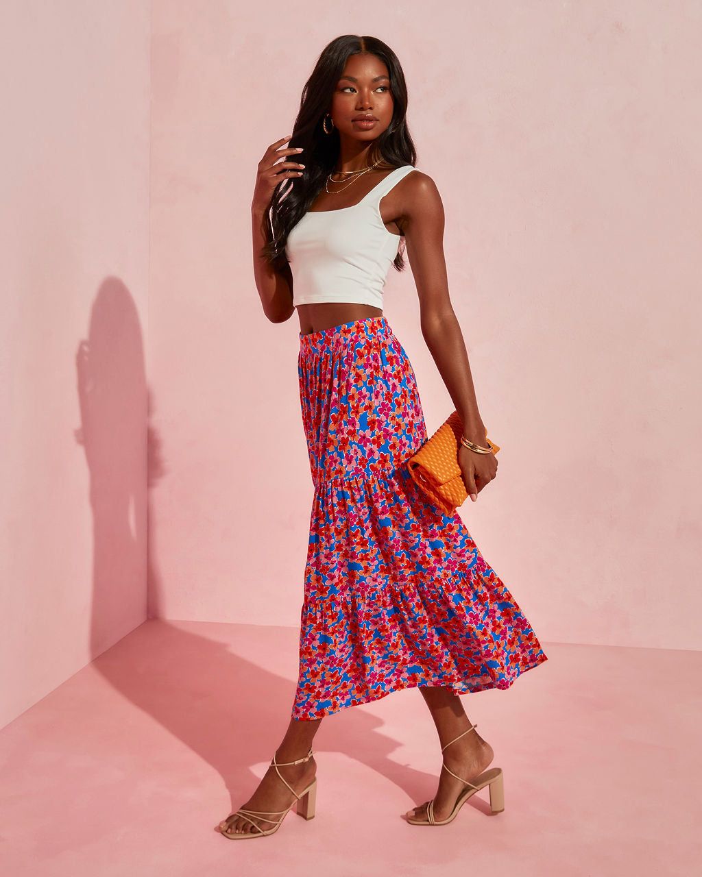 Blooming Poppy Tiered Midi Skirt - FINAL SALE sold by Vici product image thumbnail 7