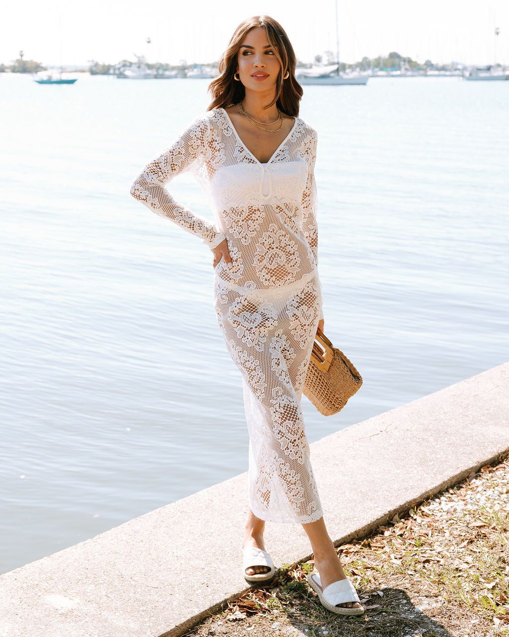 Aubriella Crochet Knit Cover Up Midi Dress sold by Vici