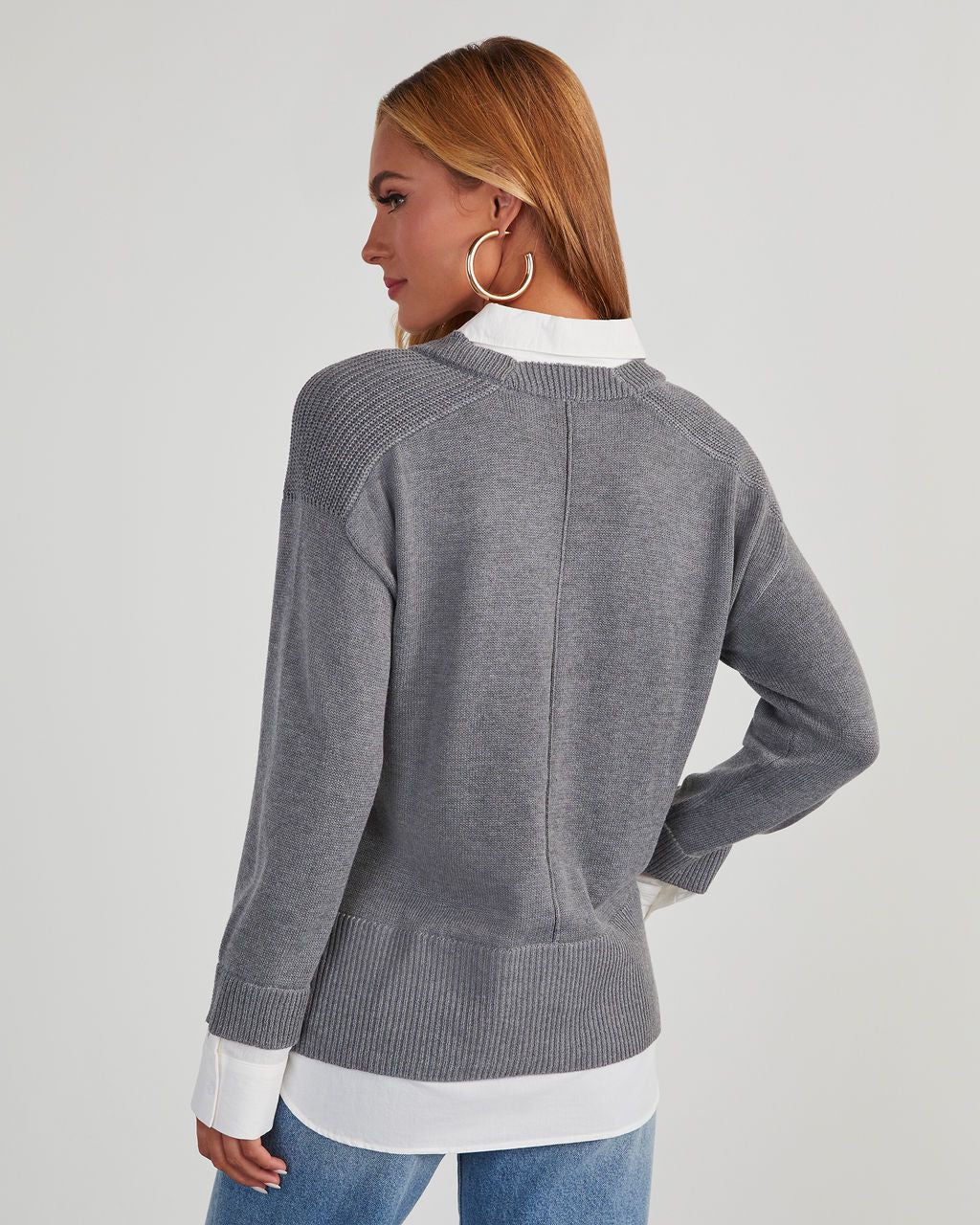 Xira Poplin Contrast Pullover Sweater - Grey/White sold by Vici product image thumbnail 4