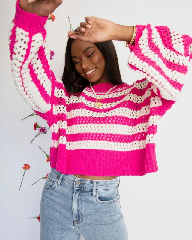Mad For You Chenille Striped Sweater sold by Vici