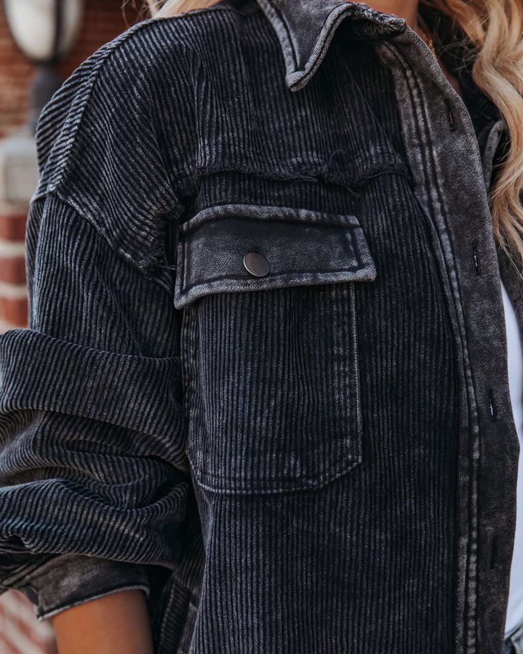 Omri Cotton Pocketed Corduroy Shacket - Faded Black - FINAL SALE sold by Vici product image thumbnail 4