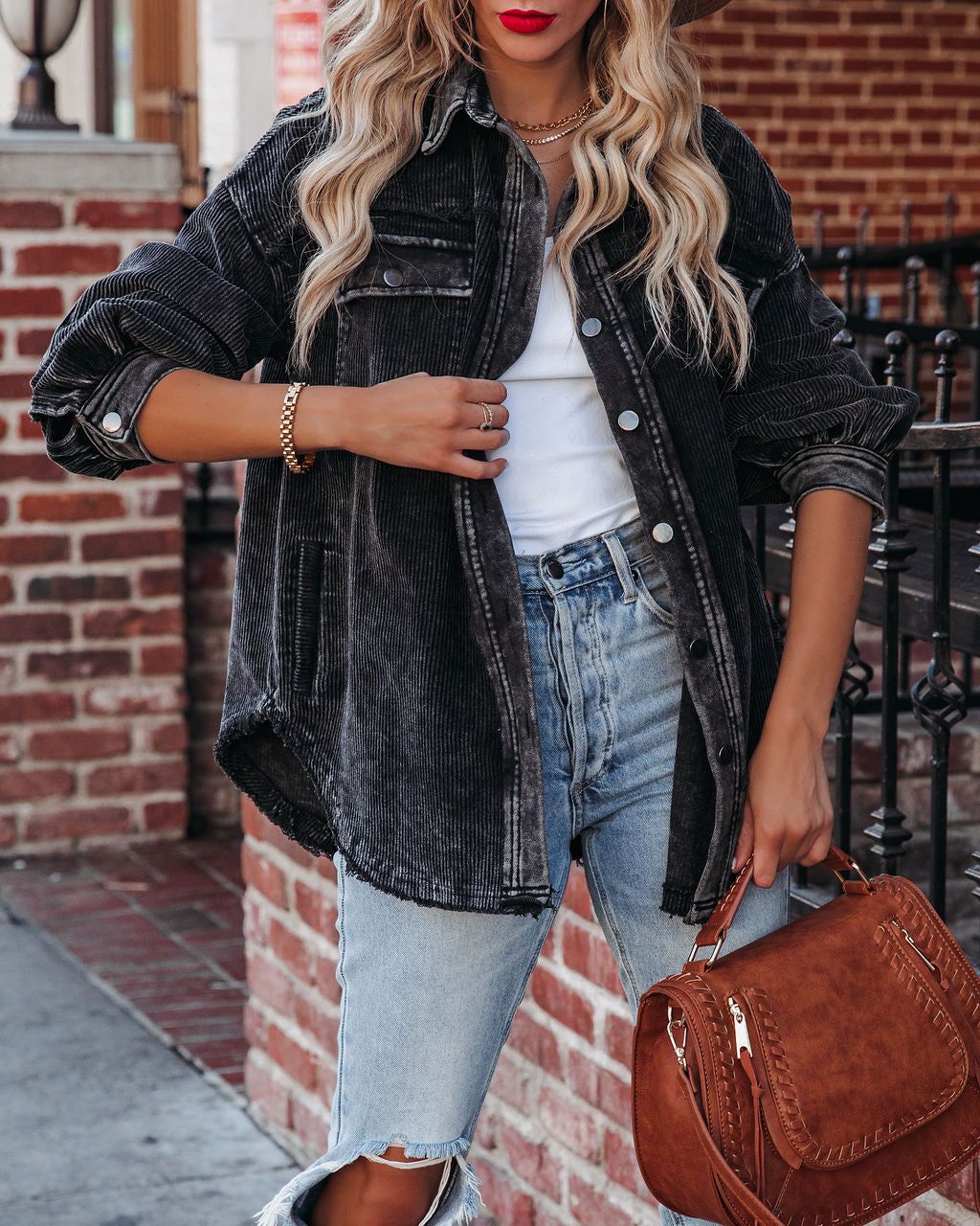 Omri Cotton Pocketed Corduroy Shacket - Faded Black - FINAL SALE sold by Vici product image thumbnail 3