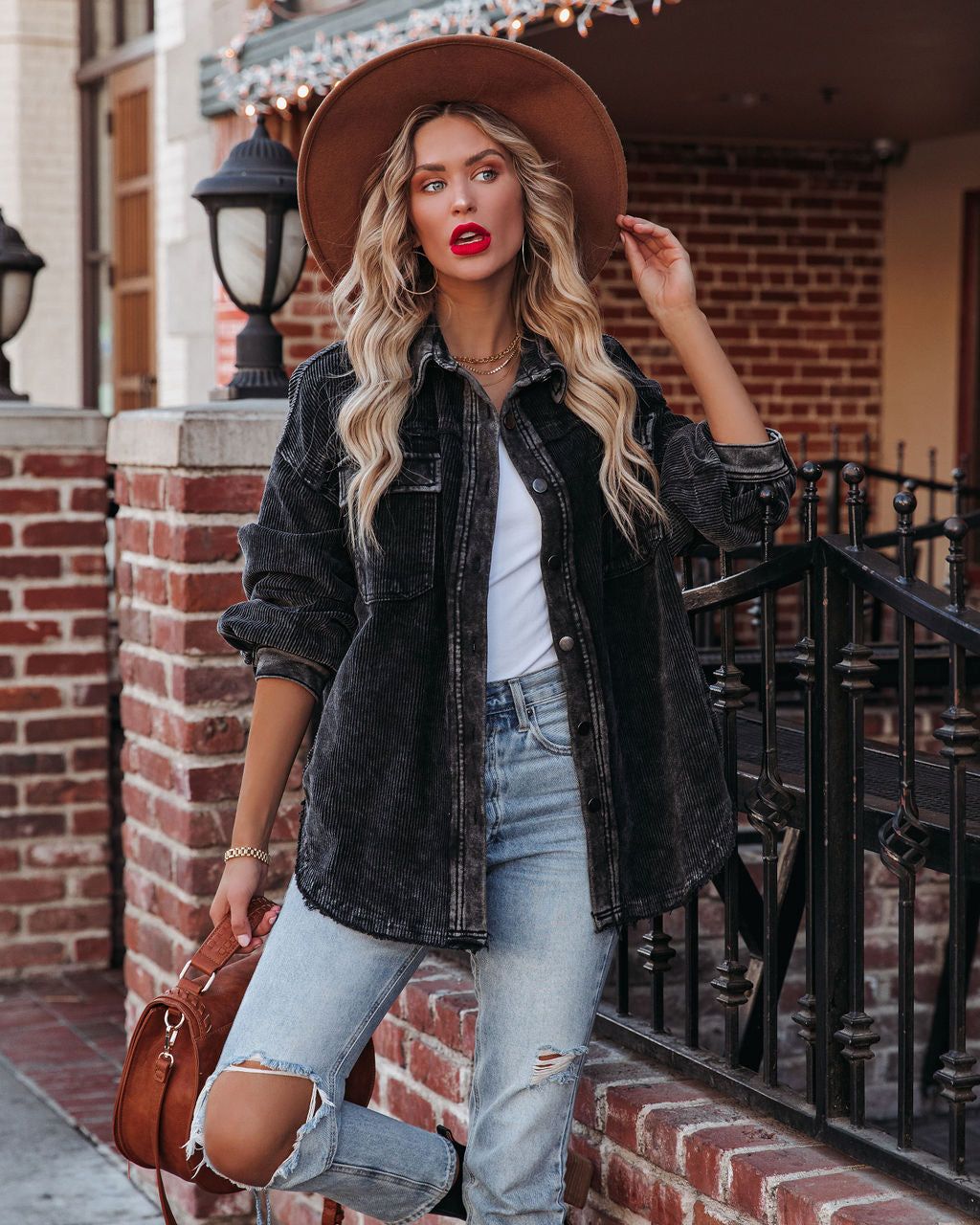 Omri Cotton Pocketed Corduroy Shacket - Faded Black - FINAL SALE sold by Vici