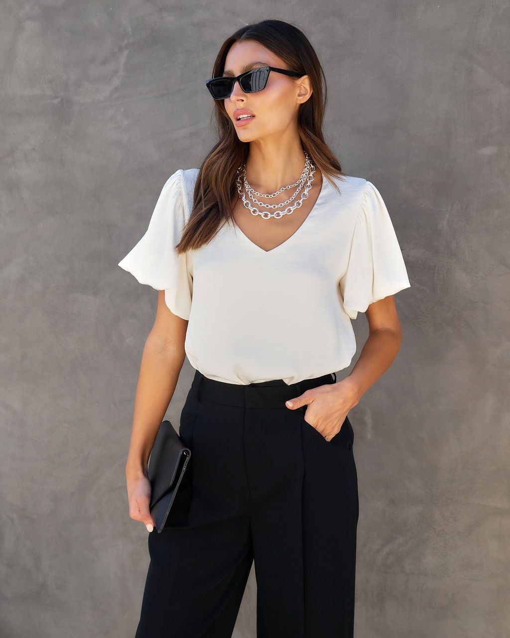 Just My Vibe Bubble Hem Sleeve Top sold by Vici product image thumbnail 4