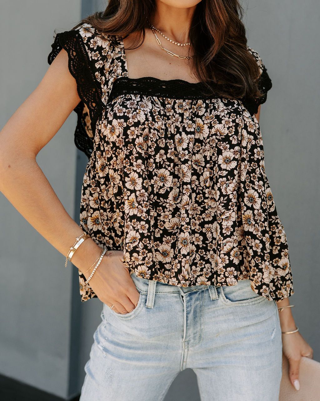 Lydia Floral Crochet Trim Top - FINAL SALE sold by Vici product image thumbnail 2