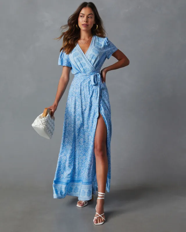 Mae Printed Short Sleeve Wrap Maxi Dress sold by Vici