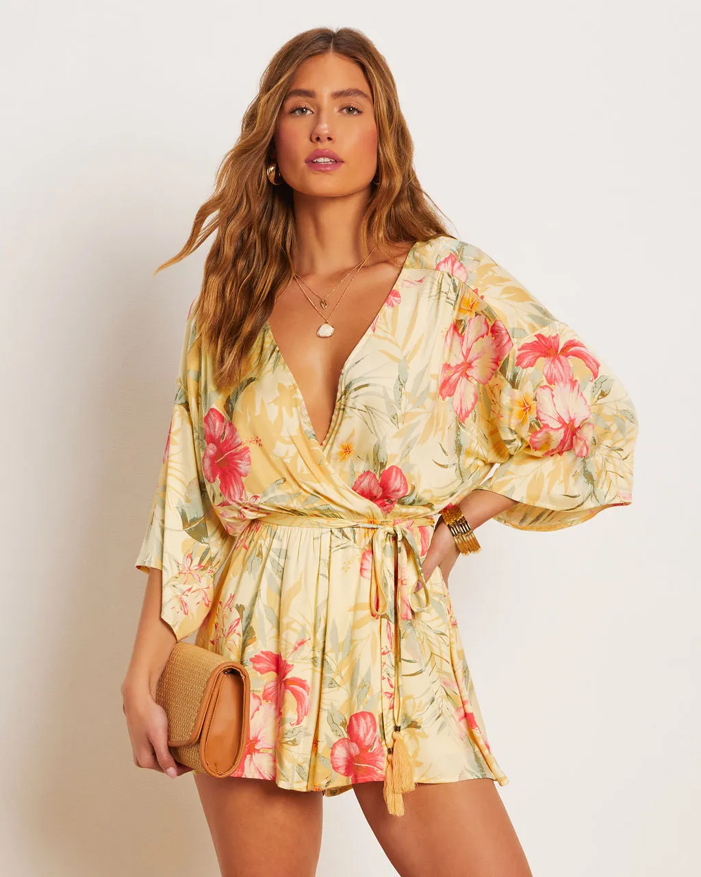 Jaime Tie Waist Kimono Romper sold by Vici