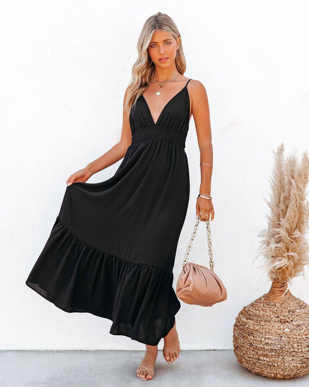 Kept Close Smocked Maxi Dress - Black - FINAL SALE sold by Vici product image thumbnail 3