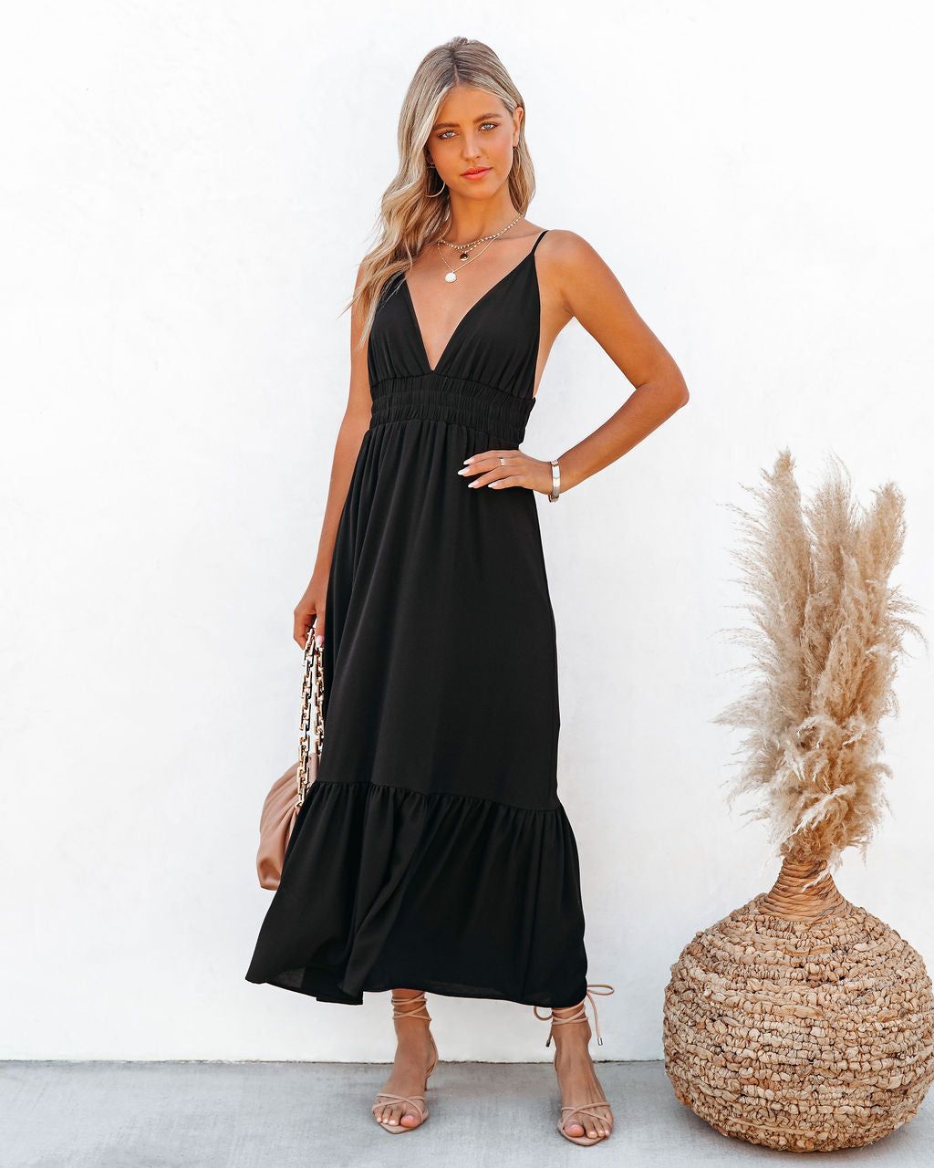 Kept Close Smocked Maxi Dress - Black - FINAL SALE sold by Vici