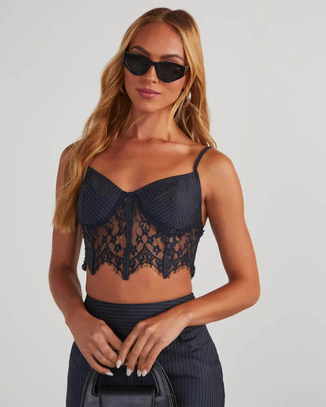 Whitmore Pinstripe Lace Corset Top sold by Vici