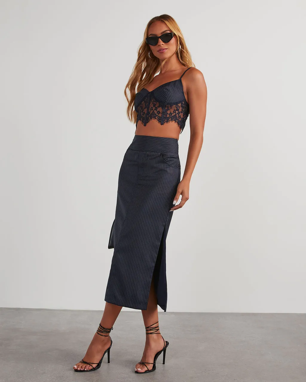 Whitmore Pinstripe Lace Corset Top sold by Vici product image thumbnail 3