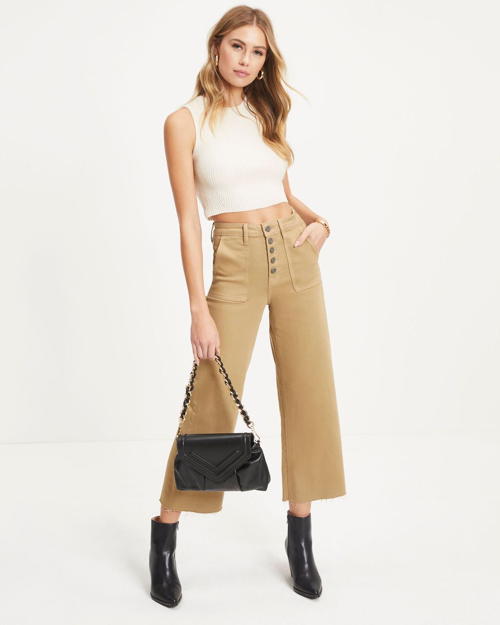 Layton High Rise Stretch Wide Leg Crop Jeans sold by Vici